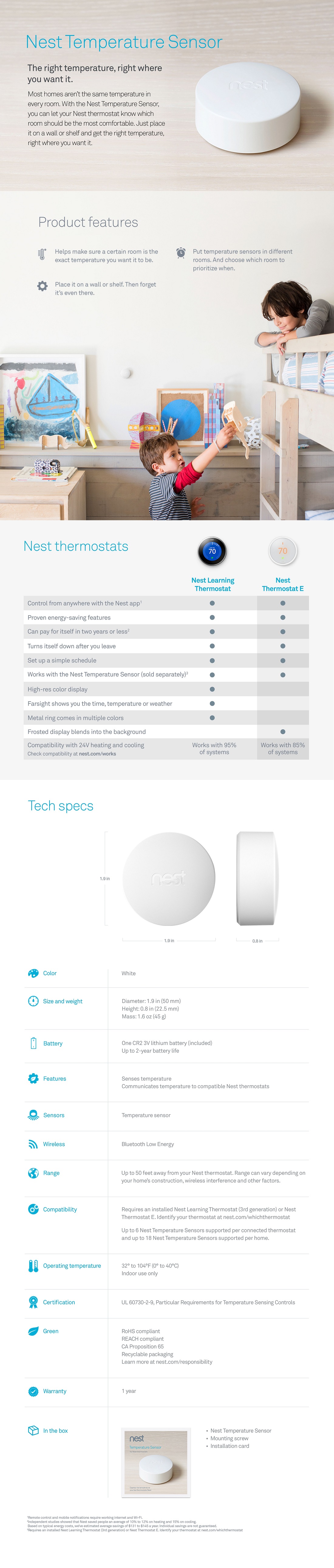 Nest Temperature Sensor for Nest Learning Thermostat and Nest
